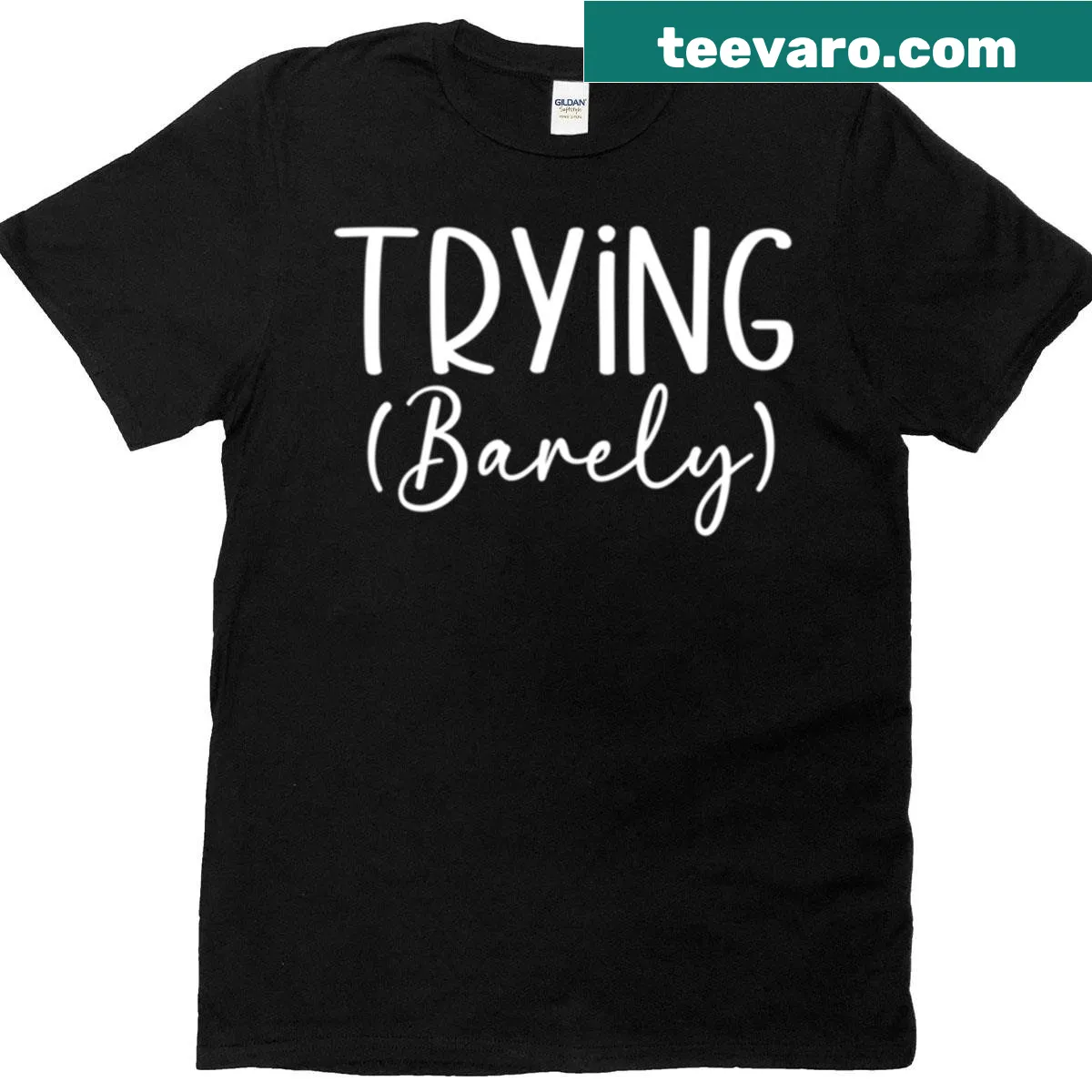 Funny T-shirt with the phrase 'Trying My Best Barely' — on a men's t-shirt