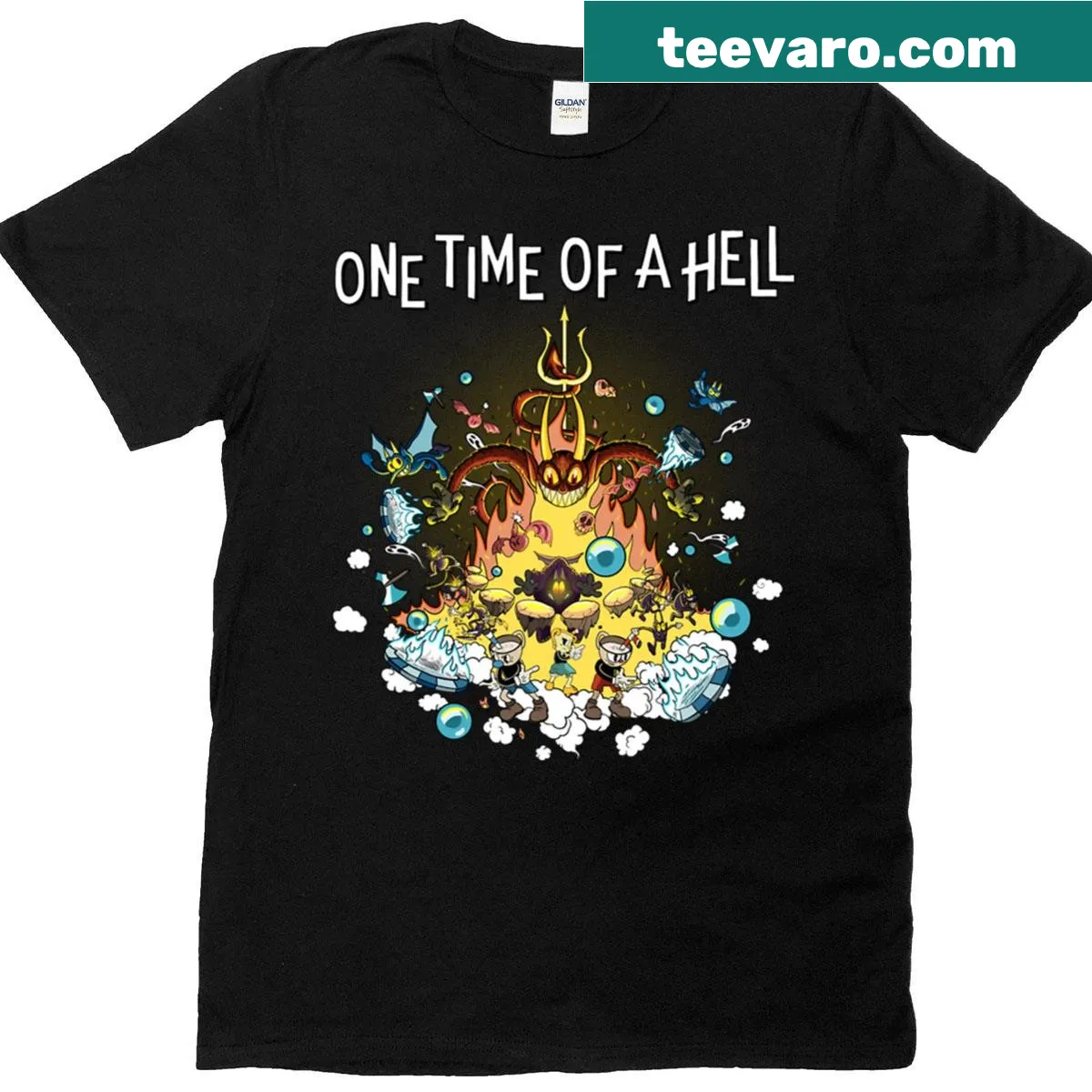 Graphic T-shirt with horror-themed illustration — on a men's t-shirt