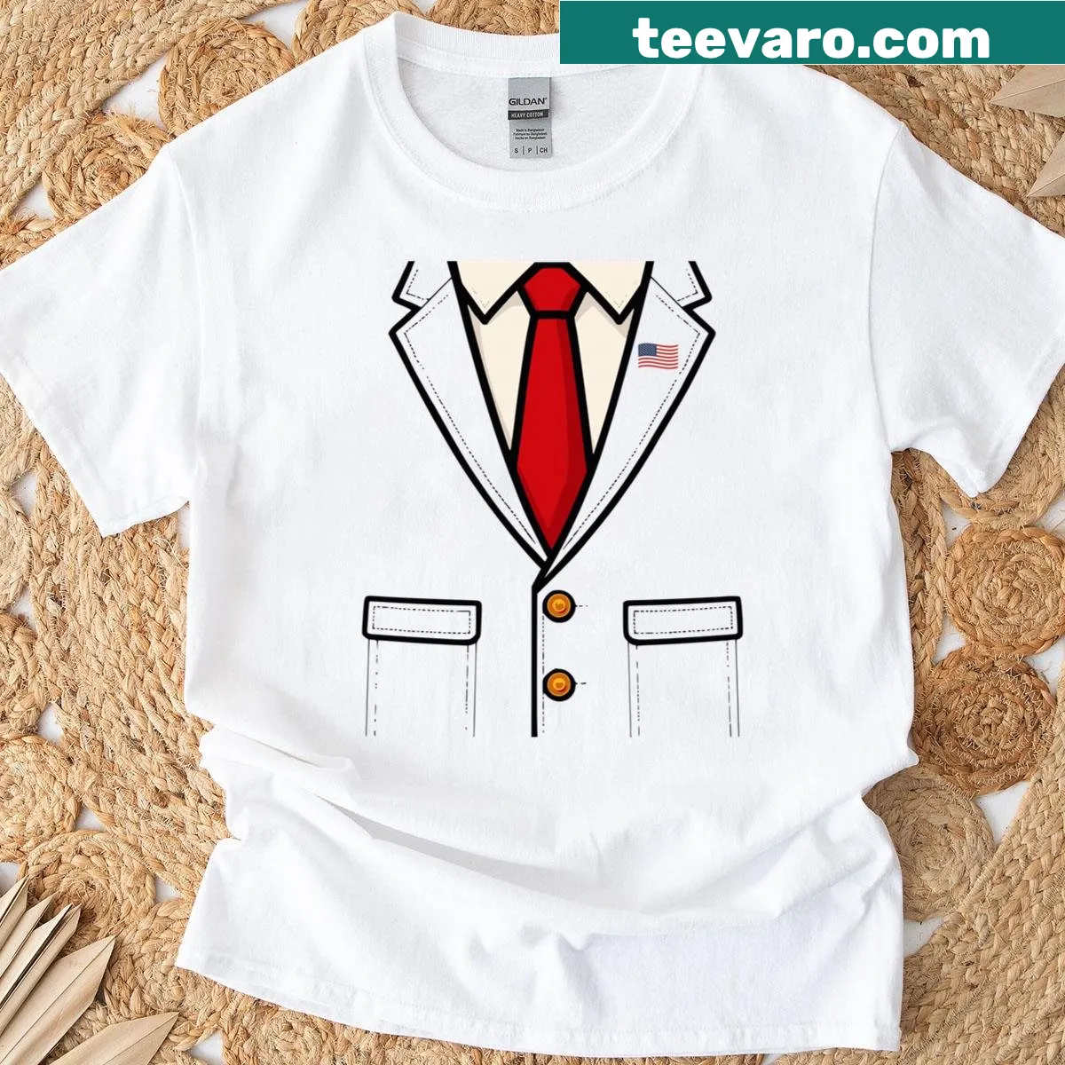 Funny t-shirt designed as a simple Trump suit costume for Halloween — on a men's t-shirt