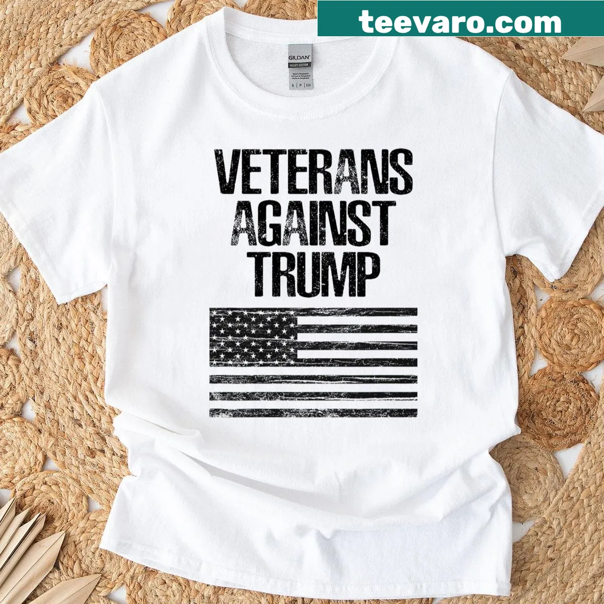 Anti-Trump T-shirt for veterans with bold typography — on a men's t-shirt