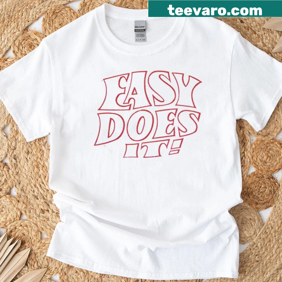 Vintage-style T-shirt with the phrase Easy Does It in classic typography — on a men's t-shirt