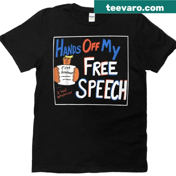 Vintage-style T-shirt with 'Hands off my free speech' text