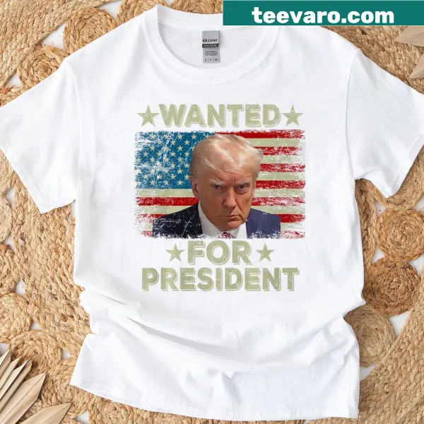 Political mug shot design with American flag on a t-shirt