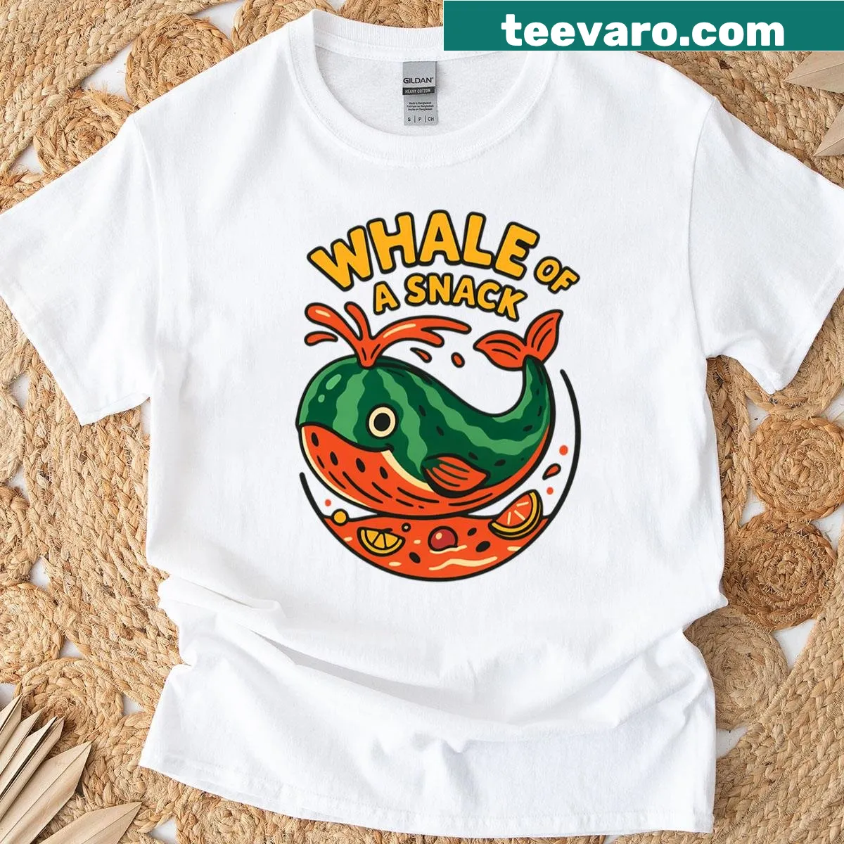 Playful watermelon whale illustration on a T-shirt — on a men's t-shirt