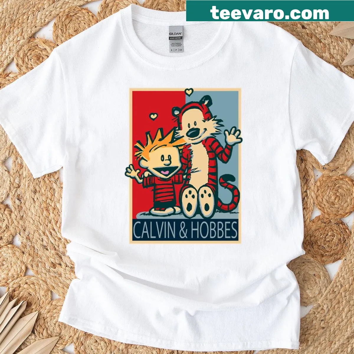 Retro t-shirt featuring vintage graphic of Calvin and Hobbes — on a men's t-shirt