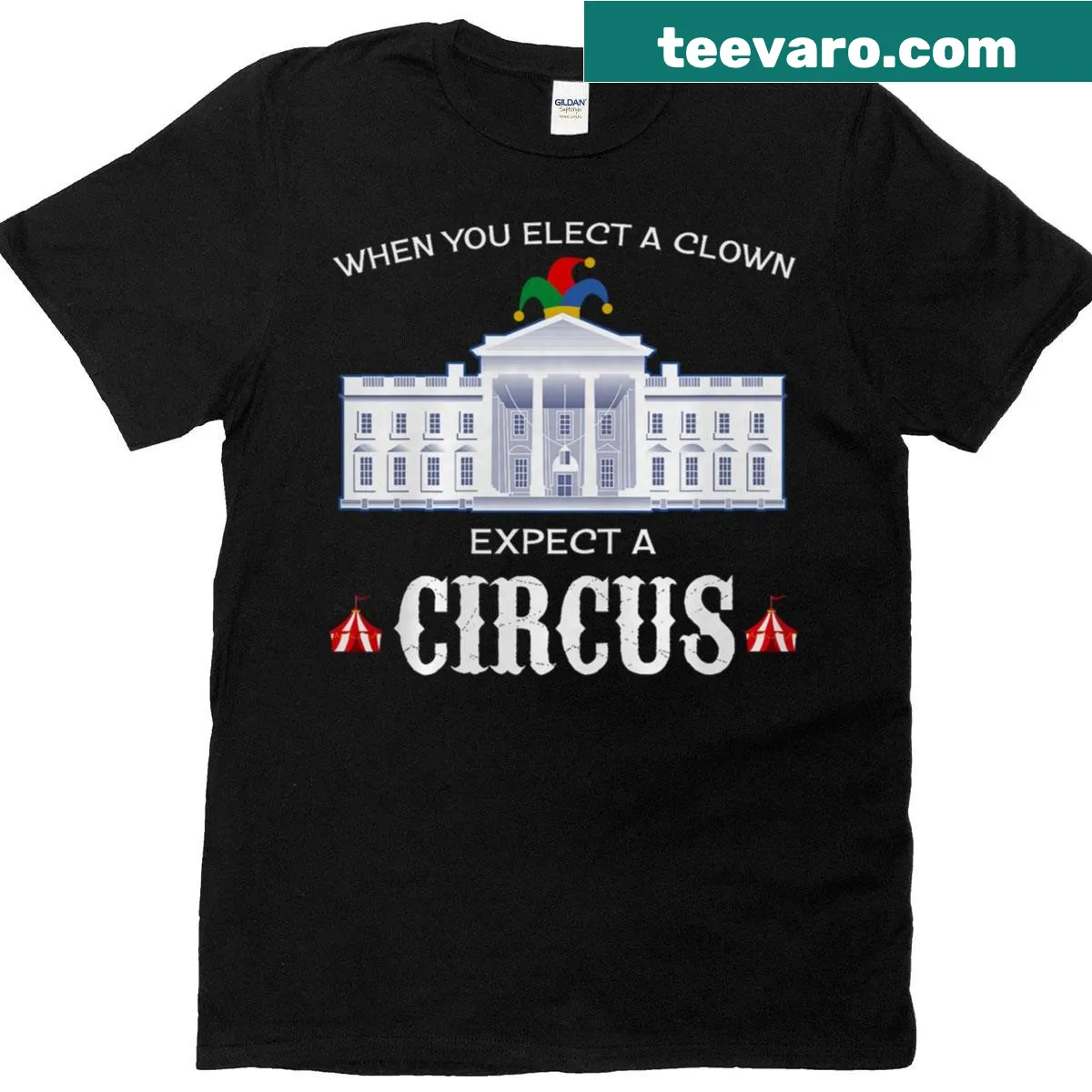 Anti-Trump T-shirt with 'When you elect a clown' text design — on a men's t-shirt