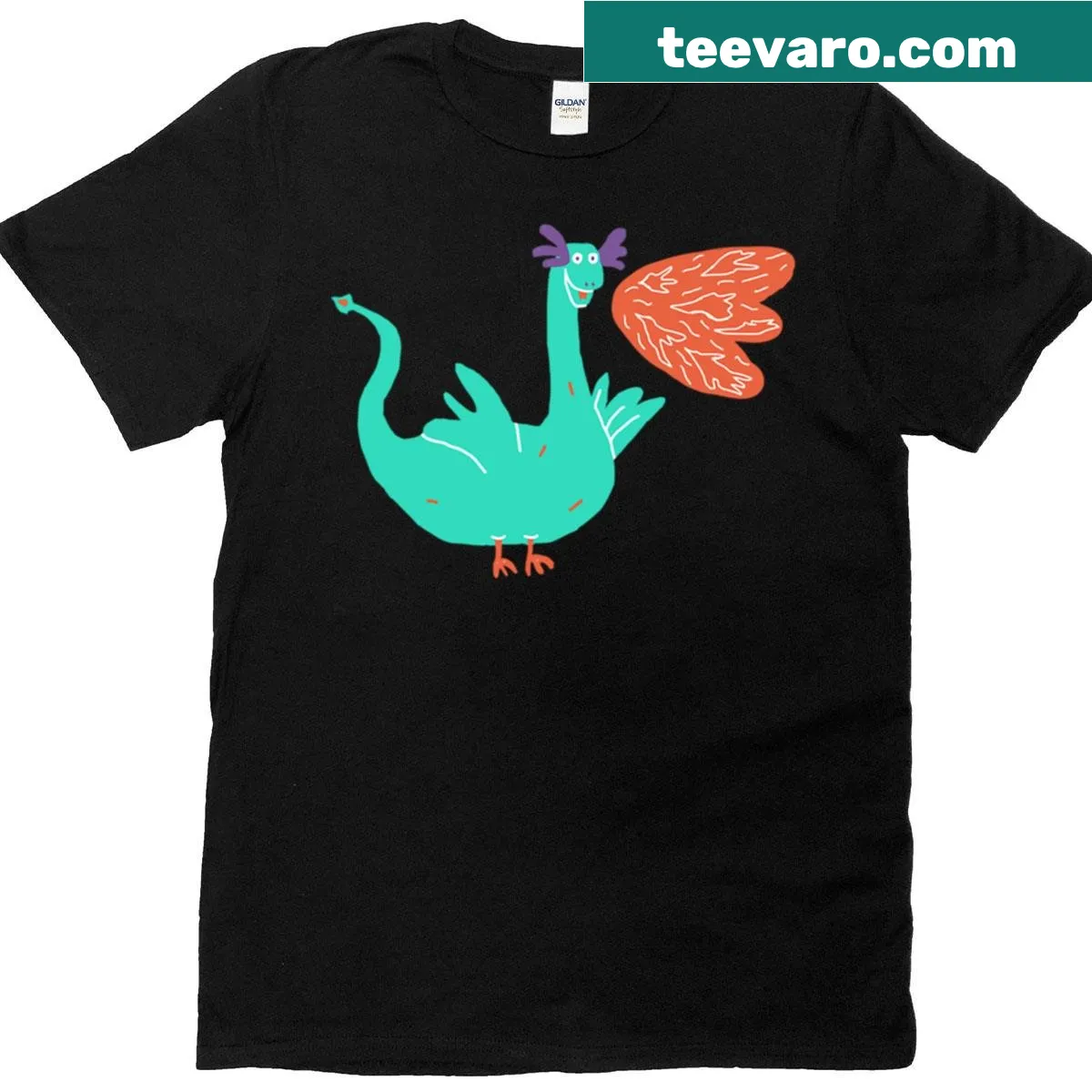 Oversized T-shirt with whimsical cartoon dragon design — on a men's t-shirt