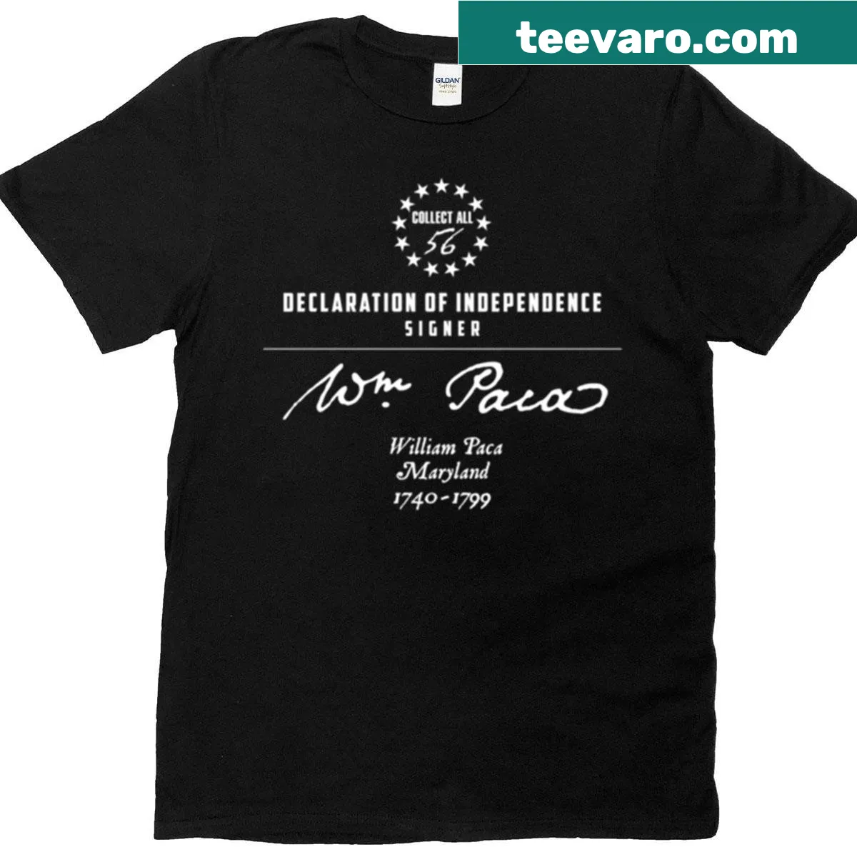 Illustrated design honoring William Paca and the Declaration of Independence — on a men's t-shirt