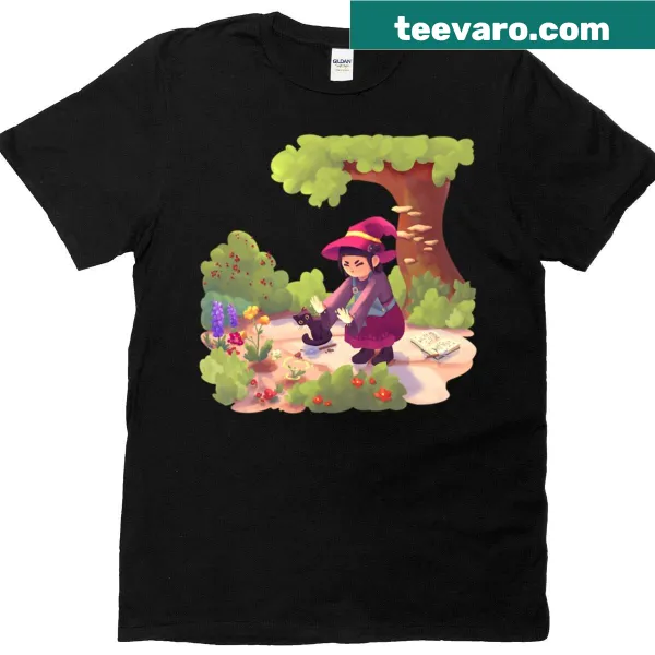 Illustrative shirt featuring a whimsical witch's garden