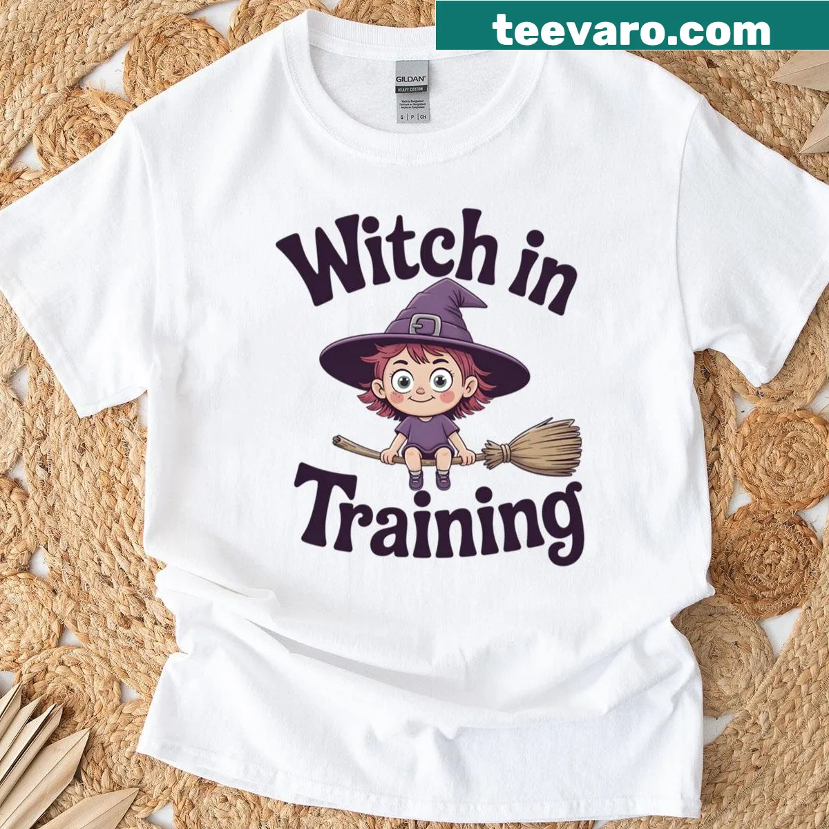Cute Halloween shirt with a witch in training graphic — on a men's t-shirt