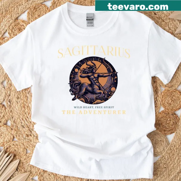Zodiac Sagittarius symbol and traits printed on a T-shirt