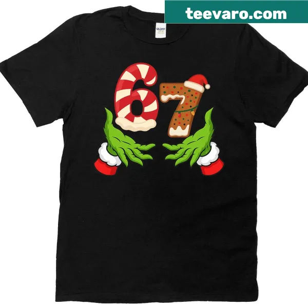 Cartoon Christmas tee featuring hand meme design