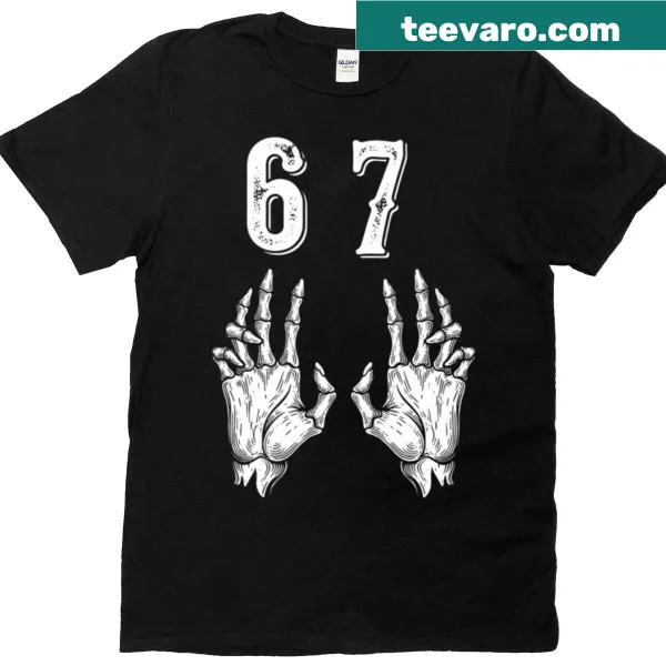 T-shirt featuring a graphic of skeleton hands