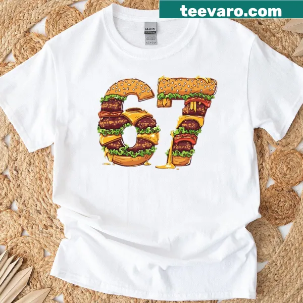 Cartoon burger and fries design with Six Seven meme