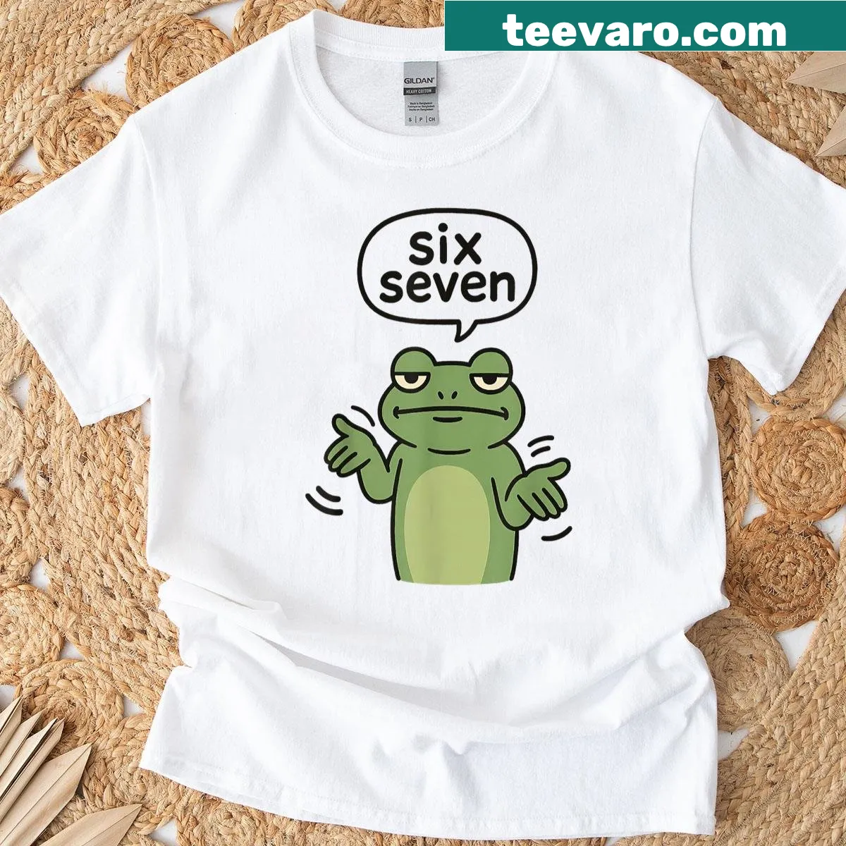 Funny frog design with '6 7' meme on a kid's t-shirt. — on a men's t-shirt