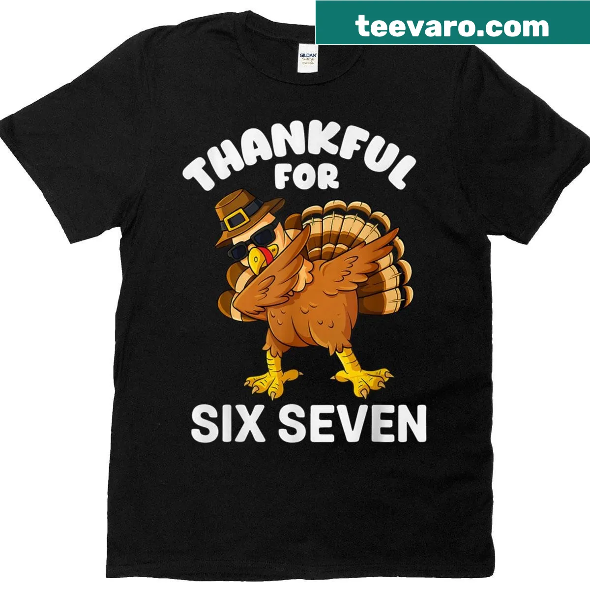 Funny Thanksgiving t-shirt with turkey and 67 Thanksgiving text — on a men's t-shirt