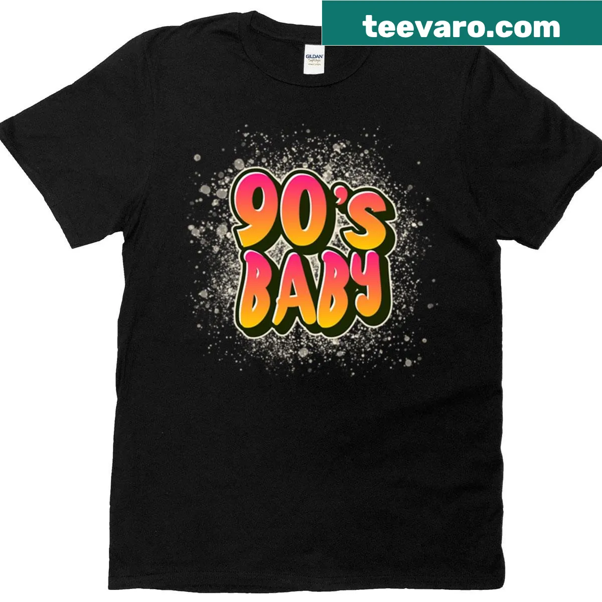 T-shirt with bold text that reads '90's Baby' — on a men's t-shirt