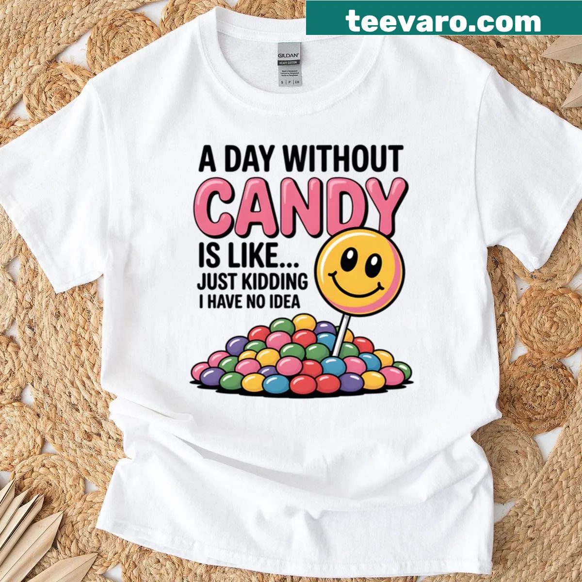 Funny Halloween T-shirt with candy-themed humor text — on a men's t-shirt