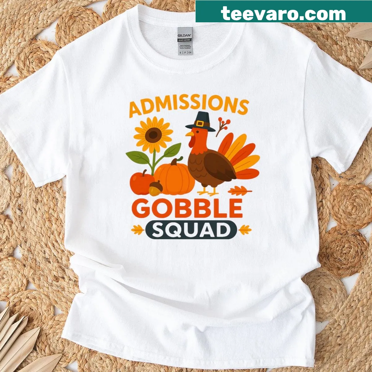 Funny Thanksgiving Gobble Squad t-shirt with turkey and pumpkin — on a men's t-shirt