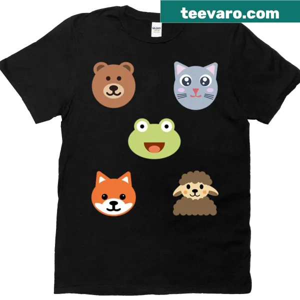 Cute cartoon animal faces on fun t-shirt