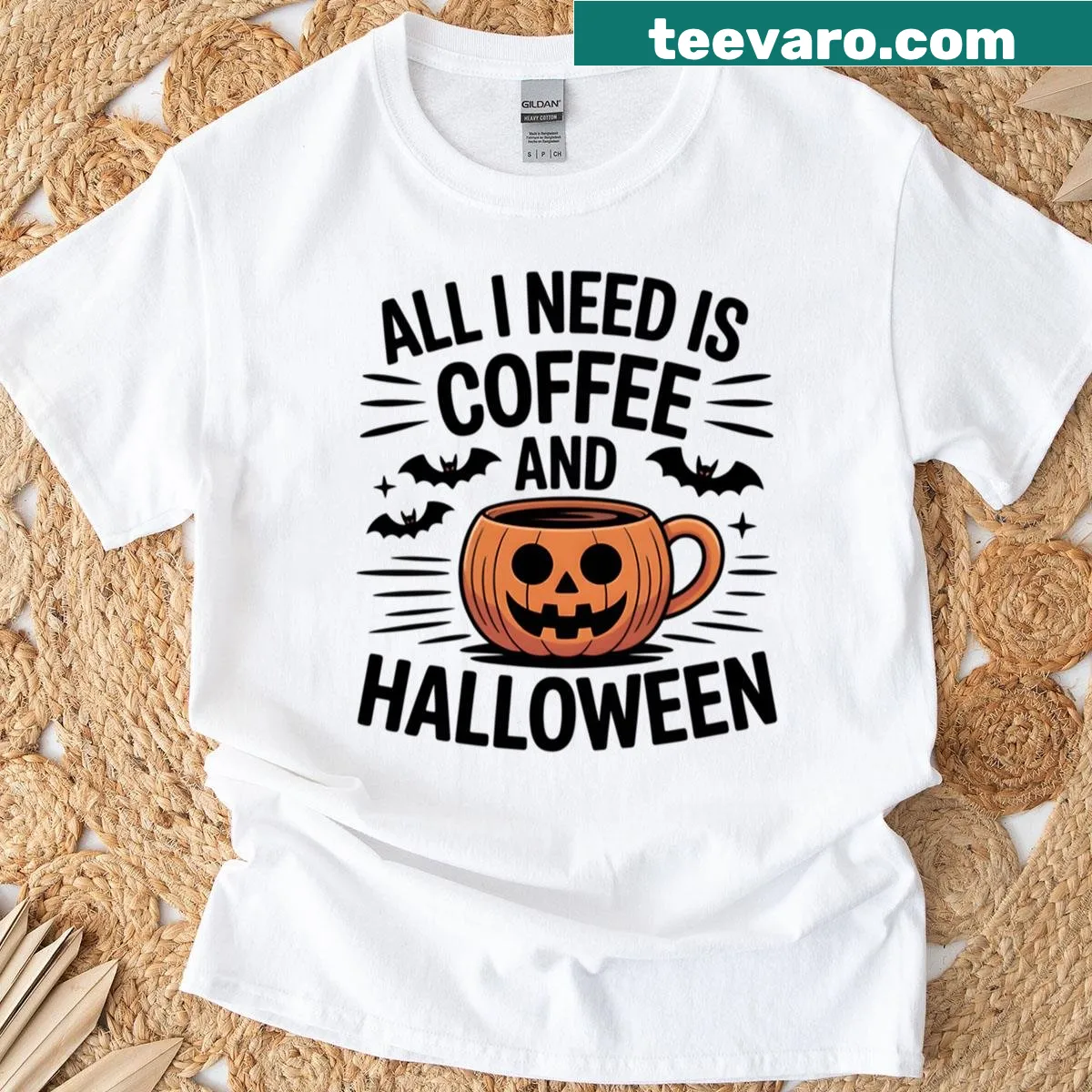 Coffee-themed Halloween shirt with playful text design — on a men's t-shirt