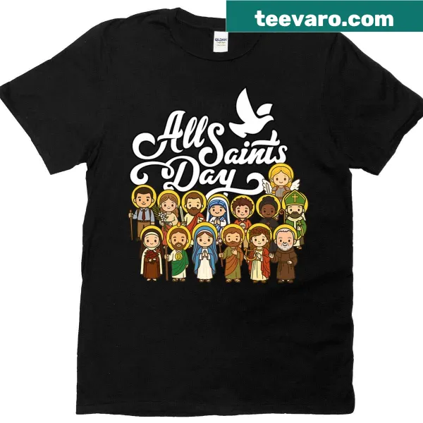 Premium t-shirt honoring All Saints Day with religious figures