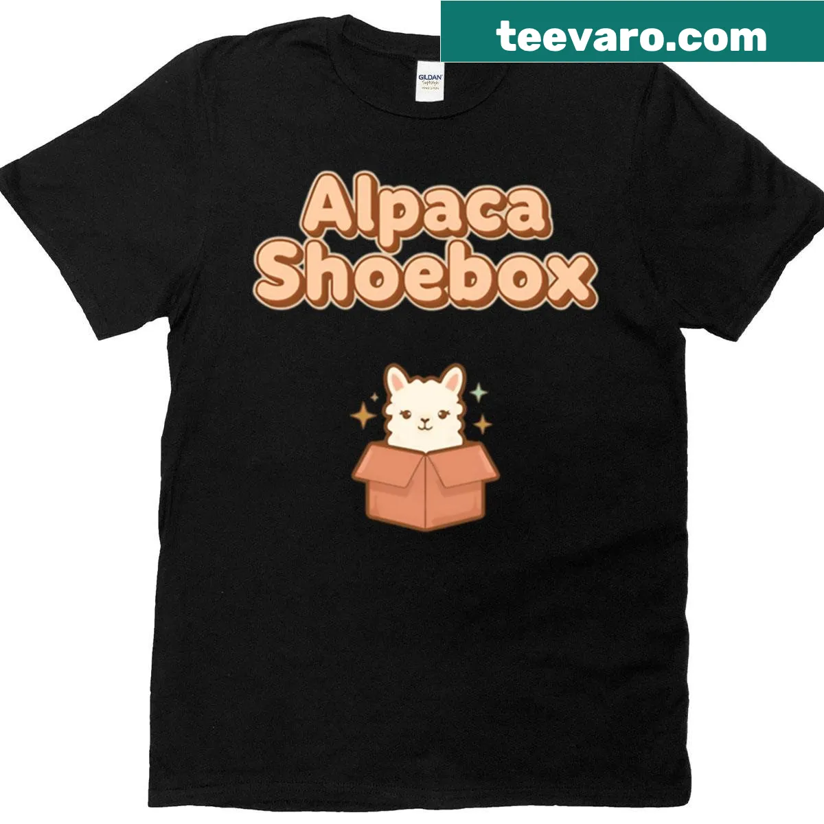 Cute alpaca graphic in a shoebox on a T-shirt — on a men's t-shirt
