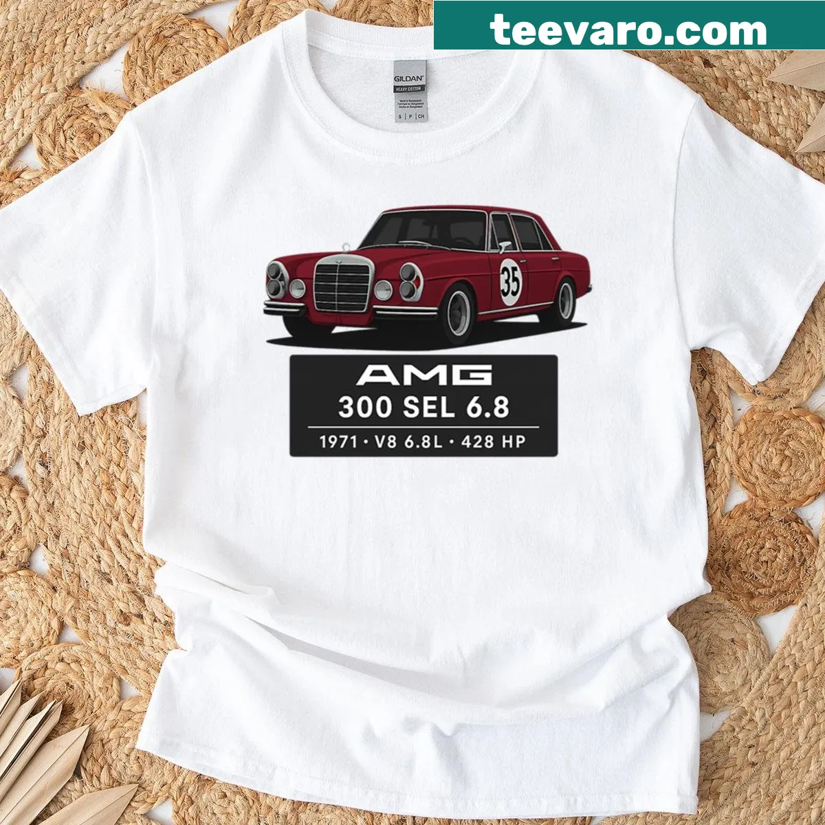 Vintage design t-shirt featuring the AMG 300 SEL — on a men's t-shirt
