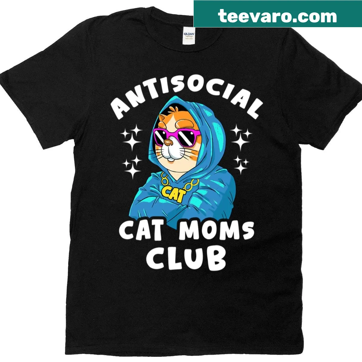 T-shirt featuring a funny graphic about anti-social cat moms — on a men's t-shirt