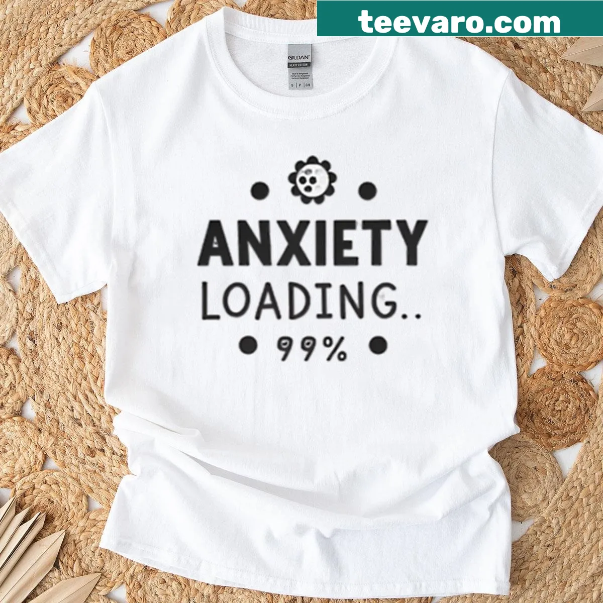 Oversized t-shirt with text: Anxiety Loading 99 — on a men's t-shirt
