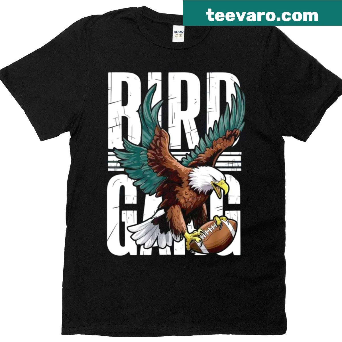 Vintage oversized t-shirt with whimsical bird football design — on a men's t-shirt
