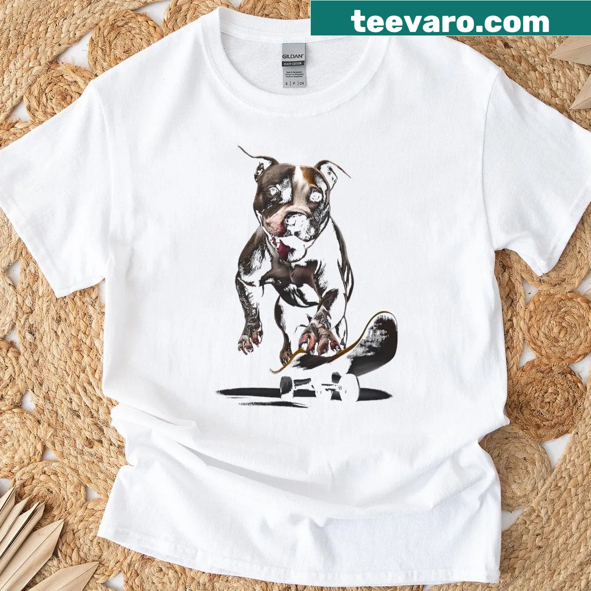 Colorful illustration of an American Staffordshire Terrier on a T-shirt — on a men's t-shirt