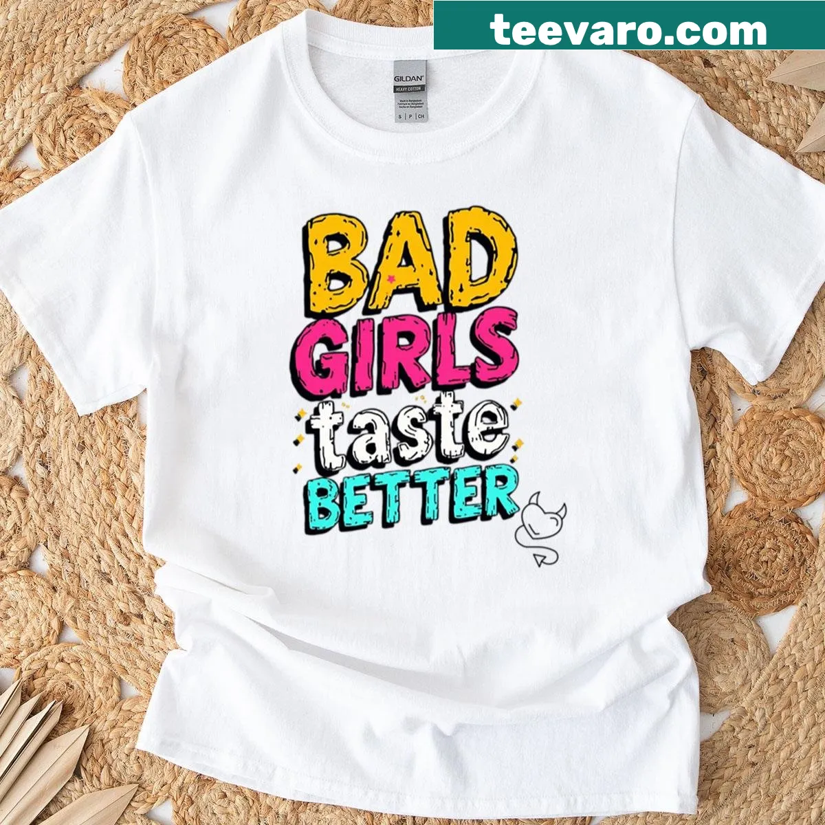 Bold playful t-shirt with 'Bad Girls Taste Better' graphic — on a men's t-shirt