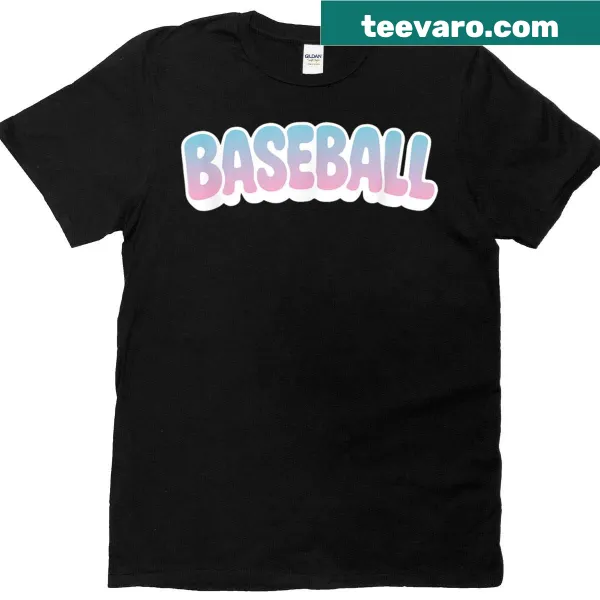 T-shirt with oversized bubble letters spelling 'Baseball'