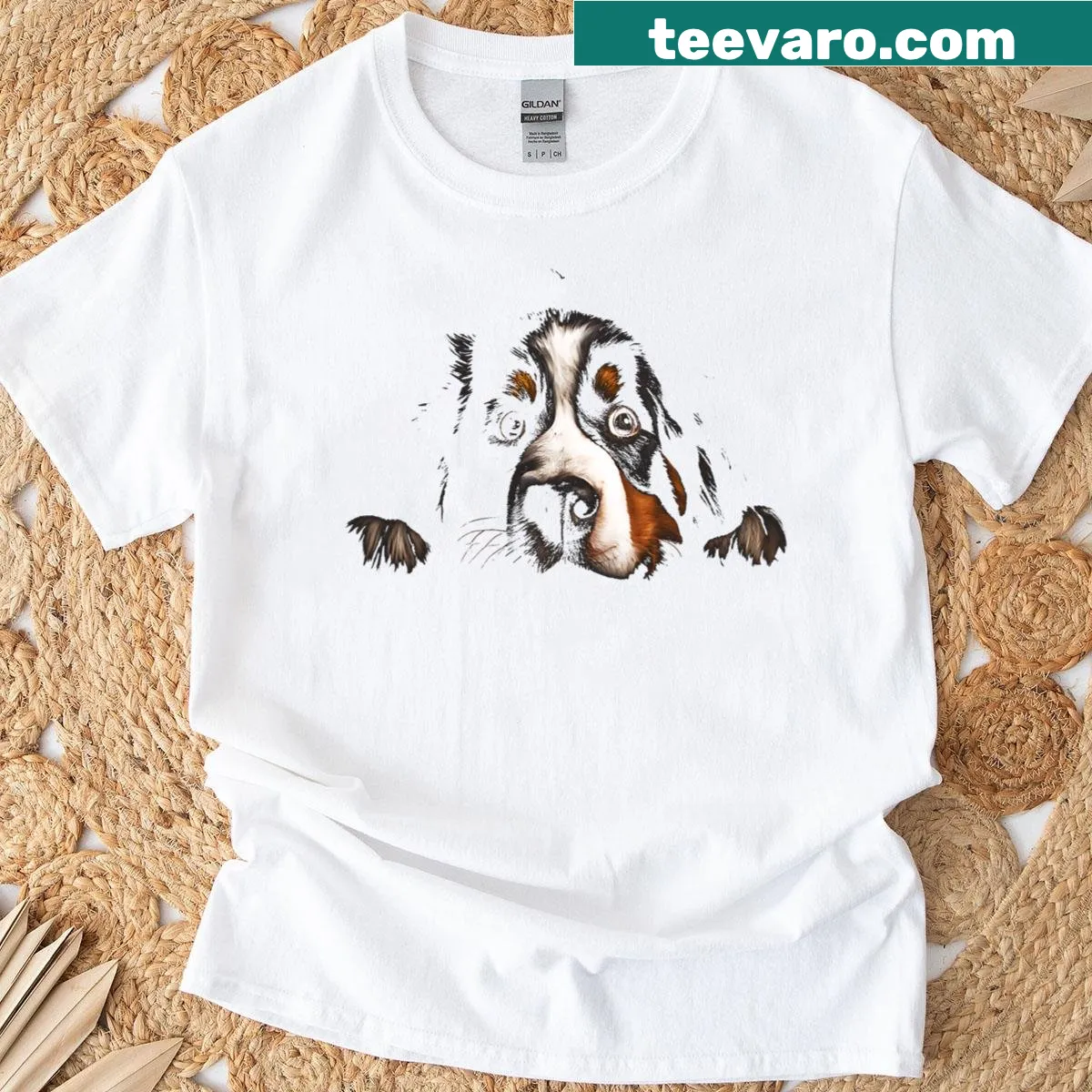 T-shirt featuring an illustration of a Bernese Mountain Dog — on a men's t-shirt