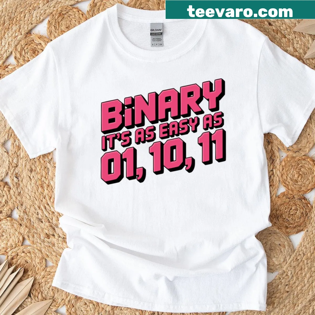Funny typography t-shirt with binary code humor for programmers — on a men's t-shirt