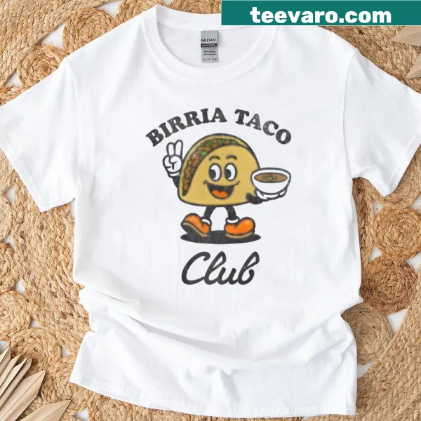 Vintage cartoon mascot for Birria Taco Club on a t-shirt