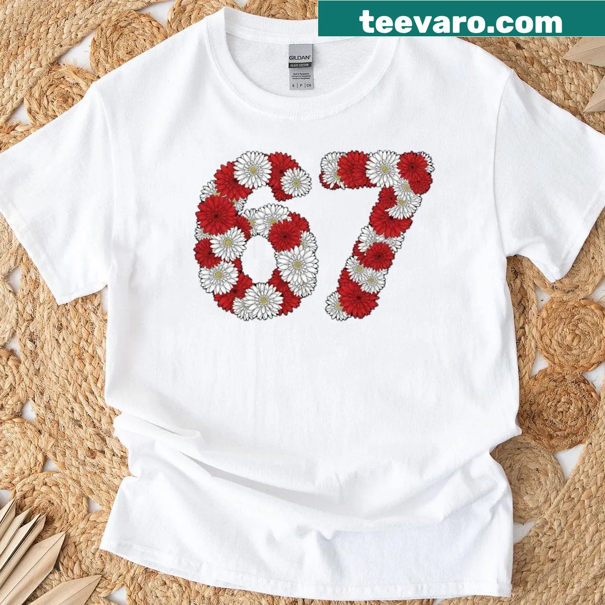Oversized T-shirt with boho floral design for teens — on a men's t-shirt
