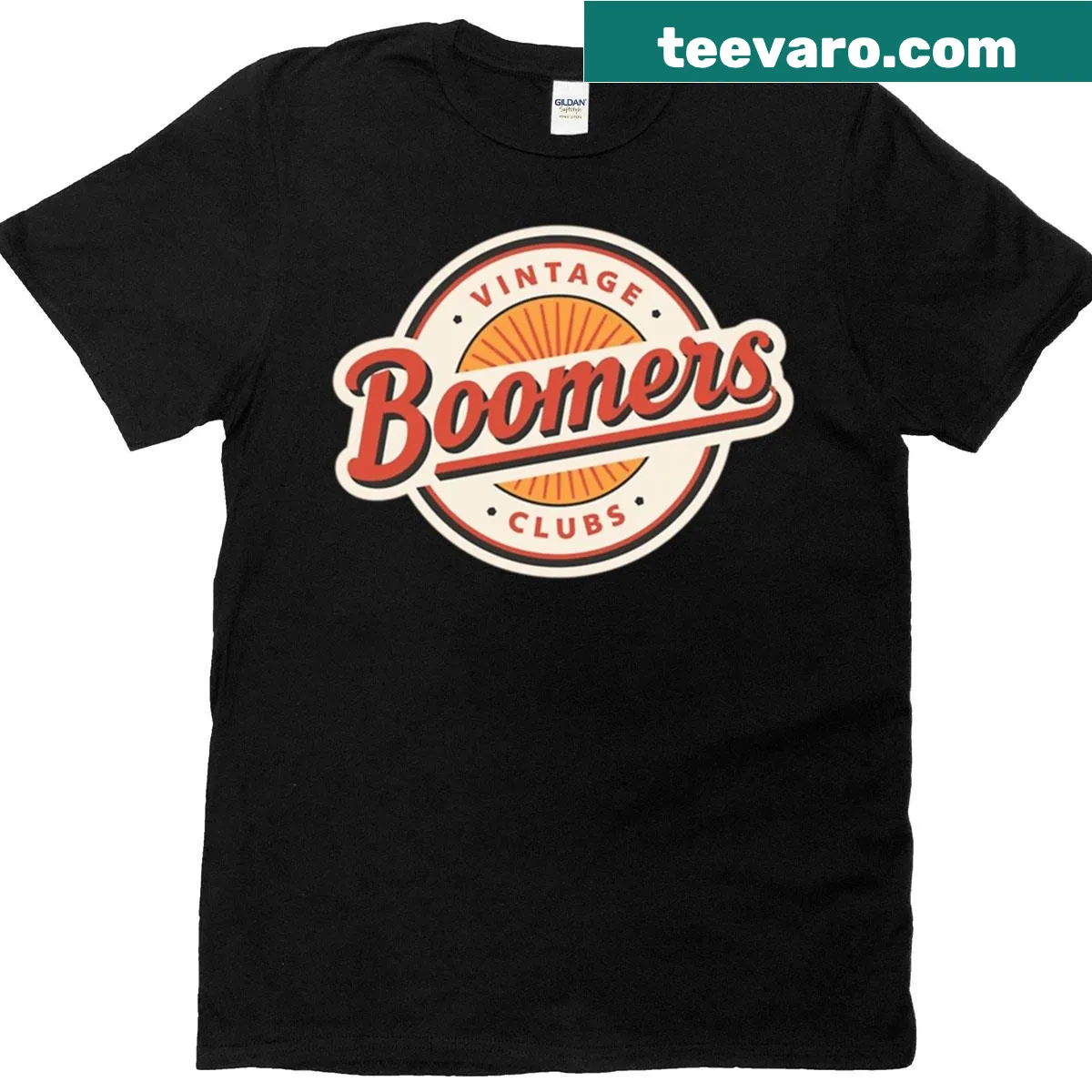 Retro logo tee for Boomers Club with a vintage distressed style — on a men's t-shirt