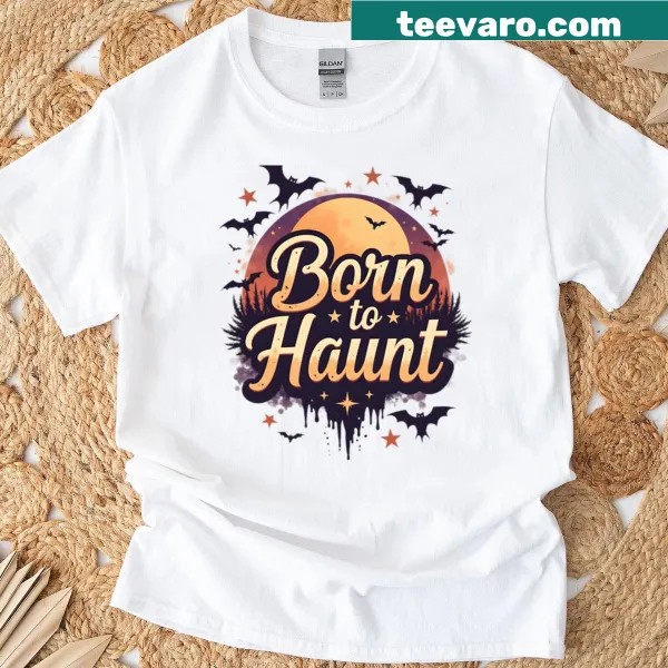 Retro Halloween t-shirt with spooky motifs and bold text