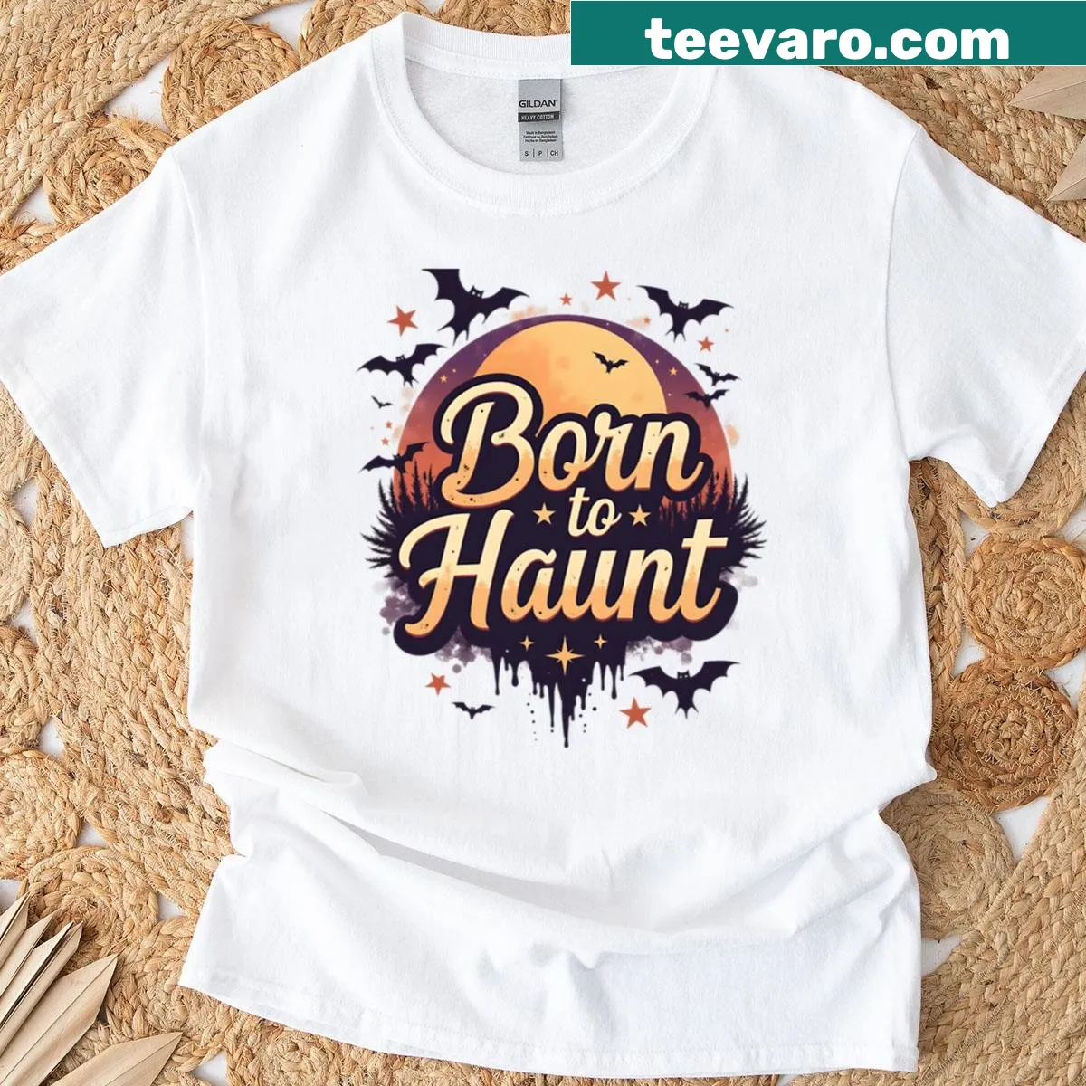 Retro Halloween t-shirt with spooky motifs and bold text — on a men's t-shirt