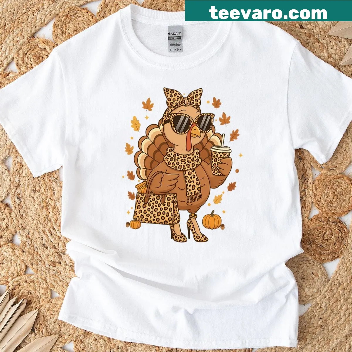 Cartoon turkey in boujee attire for Thanksgiving. — on a men's t-shirt