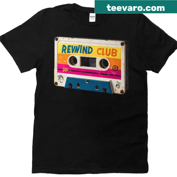 Cassette tape graphic with 'Press Play' text on T-shirt