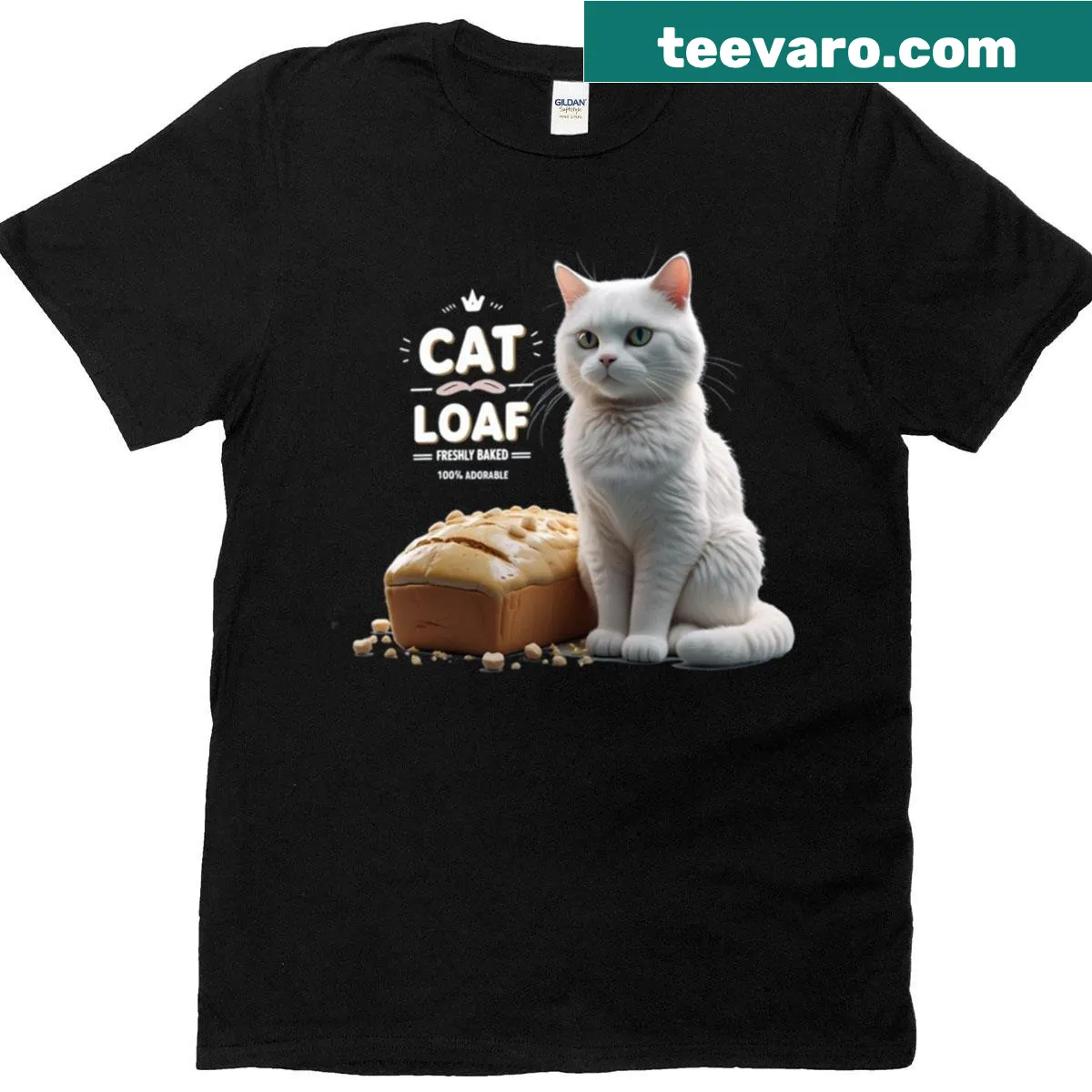 Funny T-shirt with cat loaf meme graphic — on a men's t-shirt