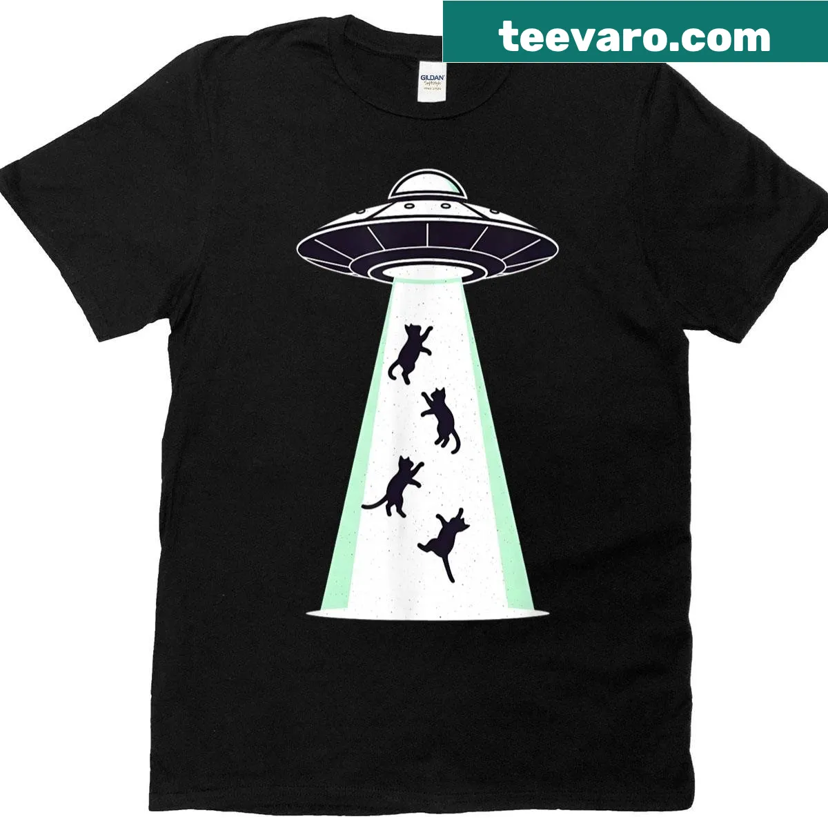 Cute kitty in a UFO graphic on a T-shirt — on a men's t-shirt