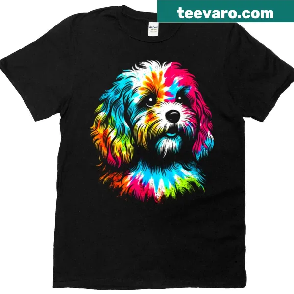 Vintage tie-dye design showcasing a Cavapoo dog