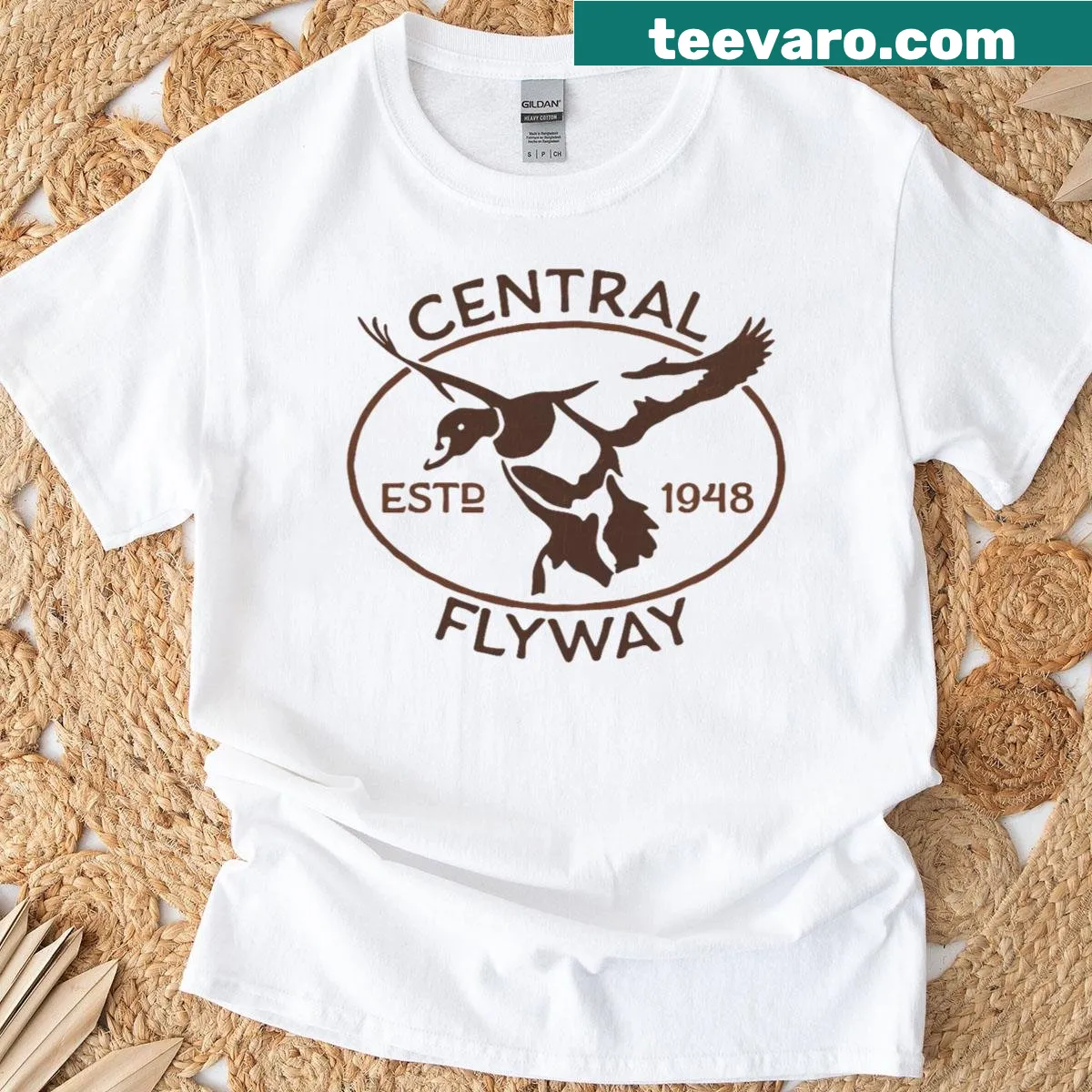 Duck logo design on Central Flyway T-shirt — on a men's t-shirt