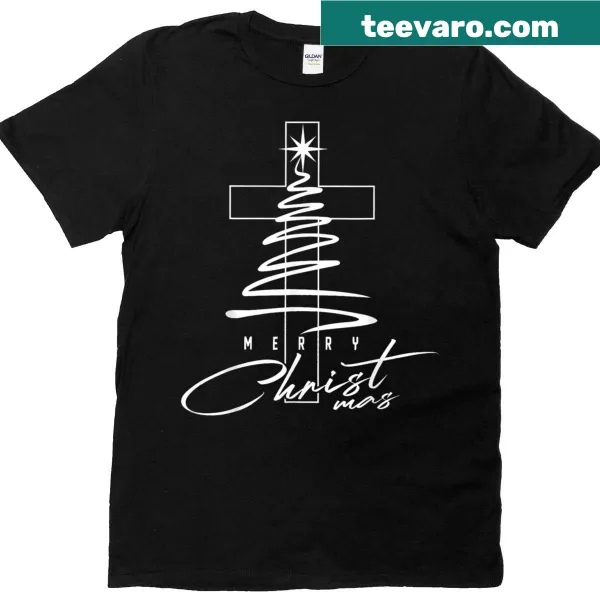 Christmas T-shirt with cross and tree illustration