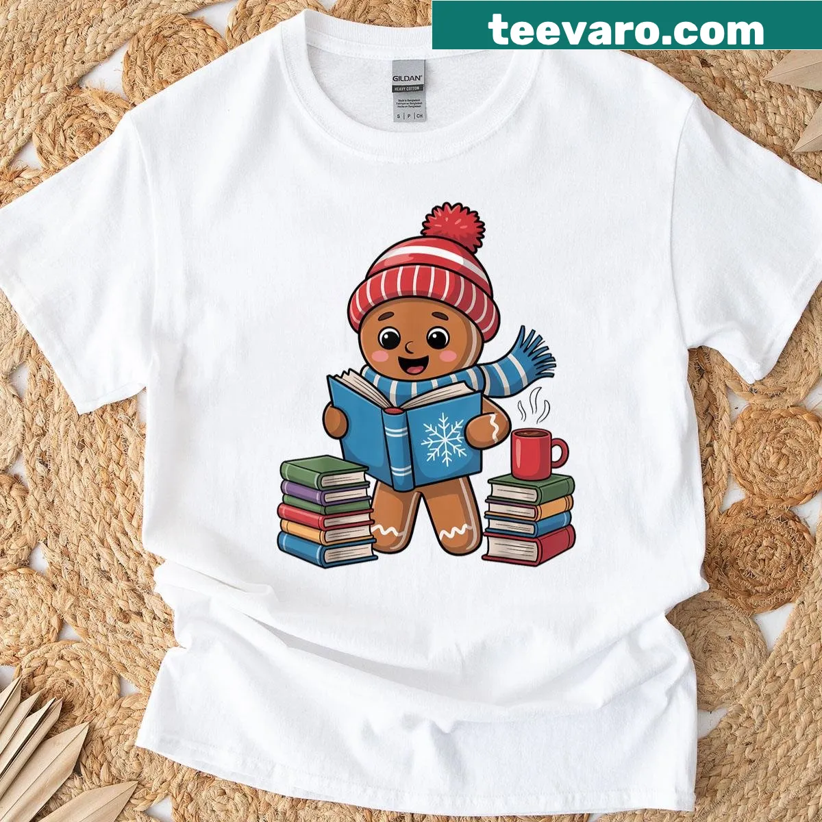 Funny gingerbread bookworm t-shirt with cartoon design — on a men's t-shirt