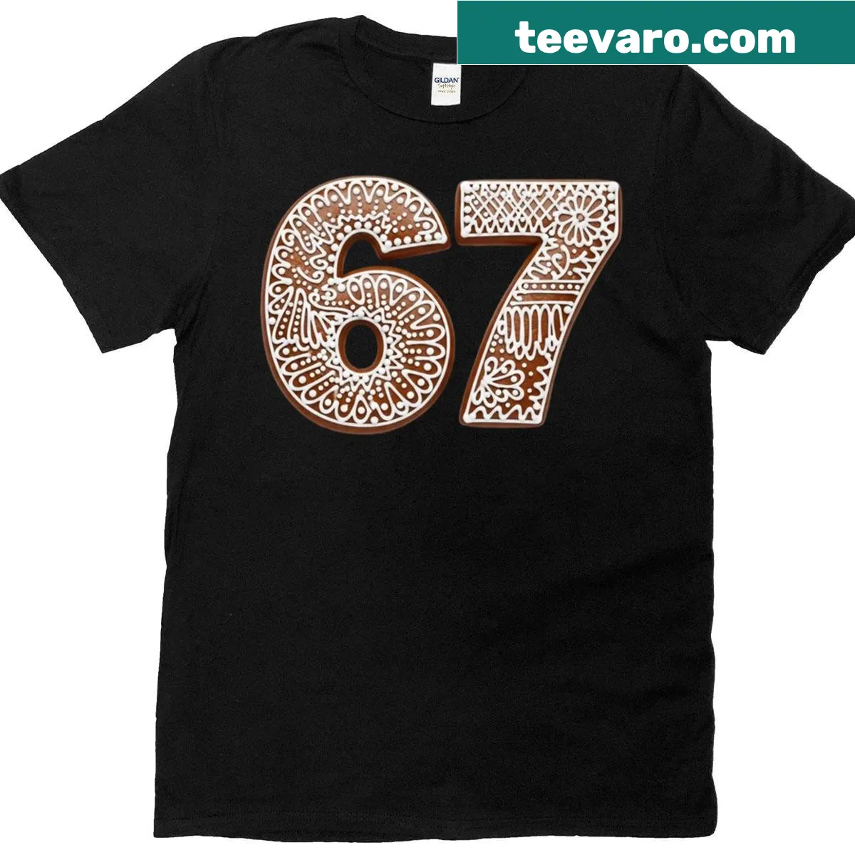 T-shirt featuring playful Christmas cookie icing numbers design — on a men's t-shirt